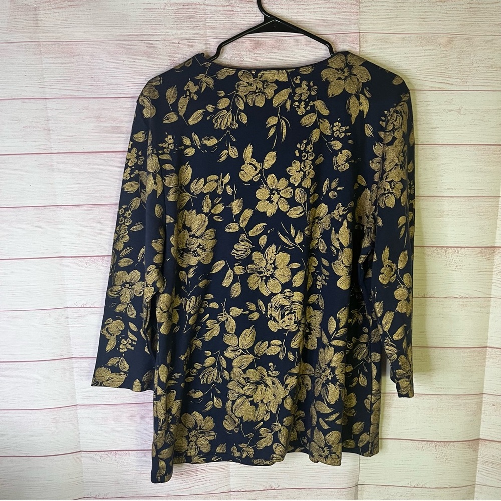 Karen Scott Gold Blue Floral‎ Shirt Size XL - Picture 4 of 4